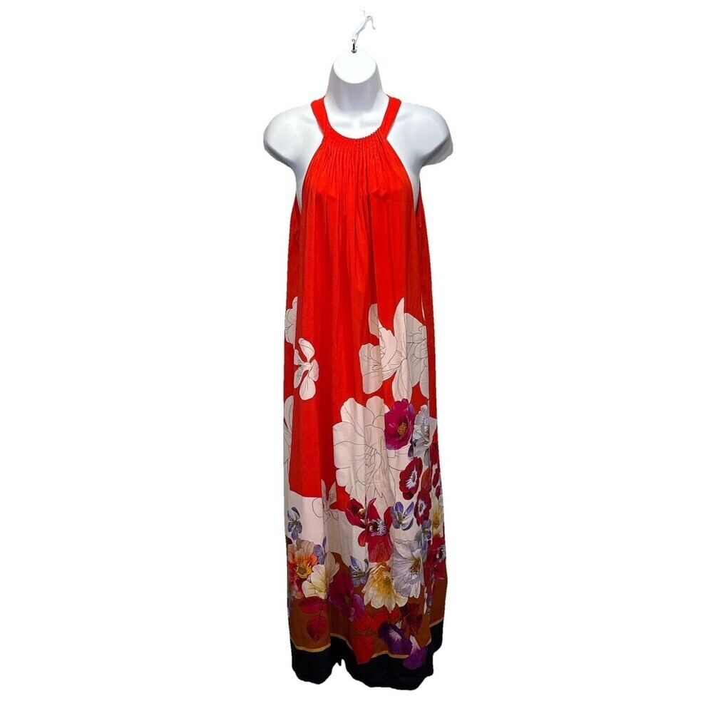Kobi Halperin Coral Floral Chilli Midi  Halter Dress NWT Rayon Designer Size M